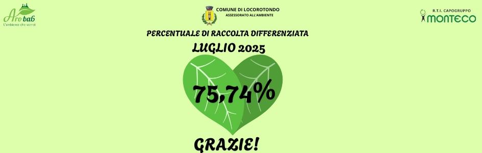 PERCENTUALE RACCOLTA DIFFERENZIATA LUGLIO 2025